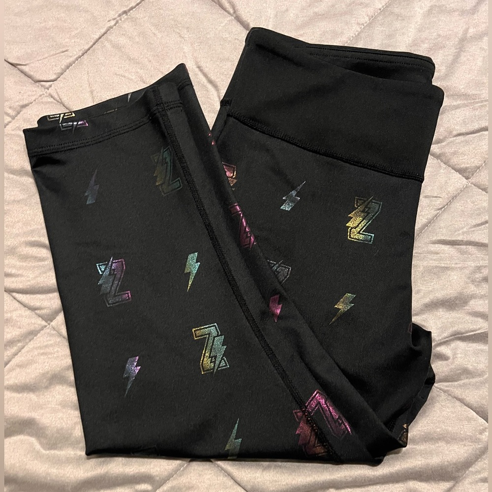 Used Zumba Fitness Black Leggings with Rainbow Lightning Bolts